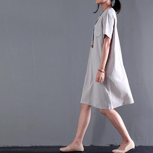 Light gray linen summer shift dress plus size sundress blouse