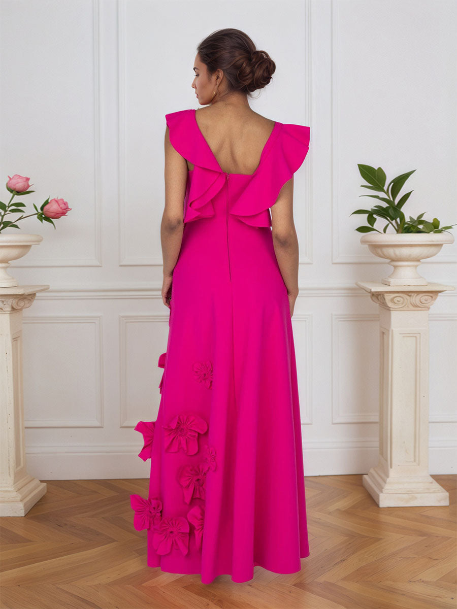 Lilac 3D Floral Sheath Formal Gown with Ruffle Sleeves