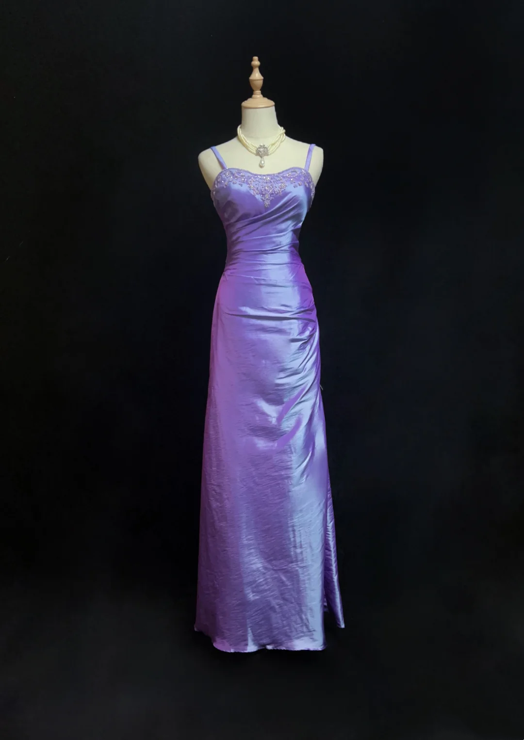 Lilac Sheath Taffeta Prom Dress Beaded Formal Evening Dress