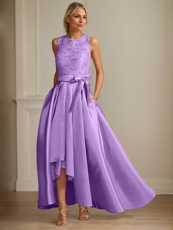 A-Line/Princess Jewel Neck Sleeveless Mother Of The Bride Dresses With Pleats Lace