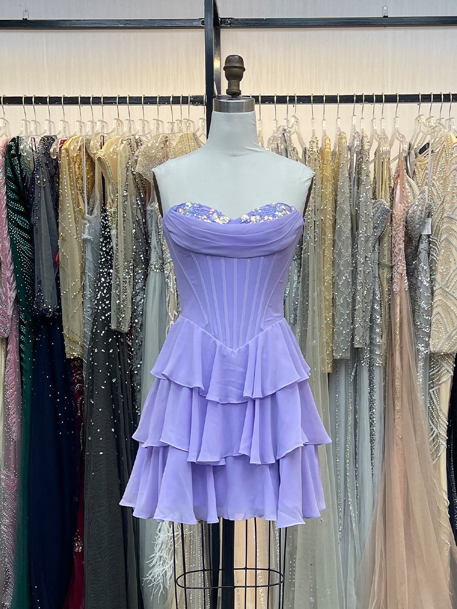 A-Line Short Corset Homecoming Dress with Ruffles - FashionDia