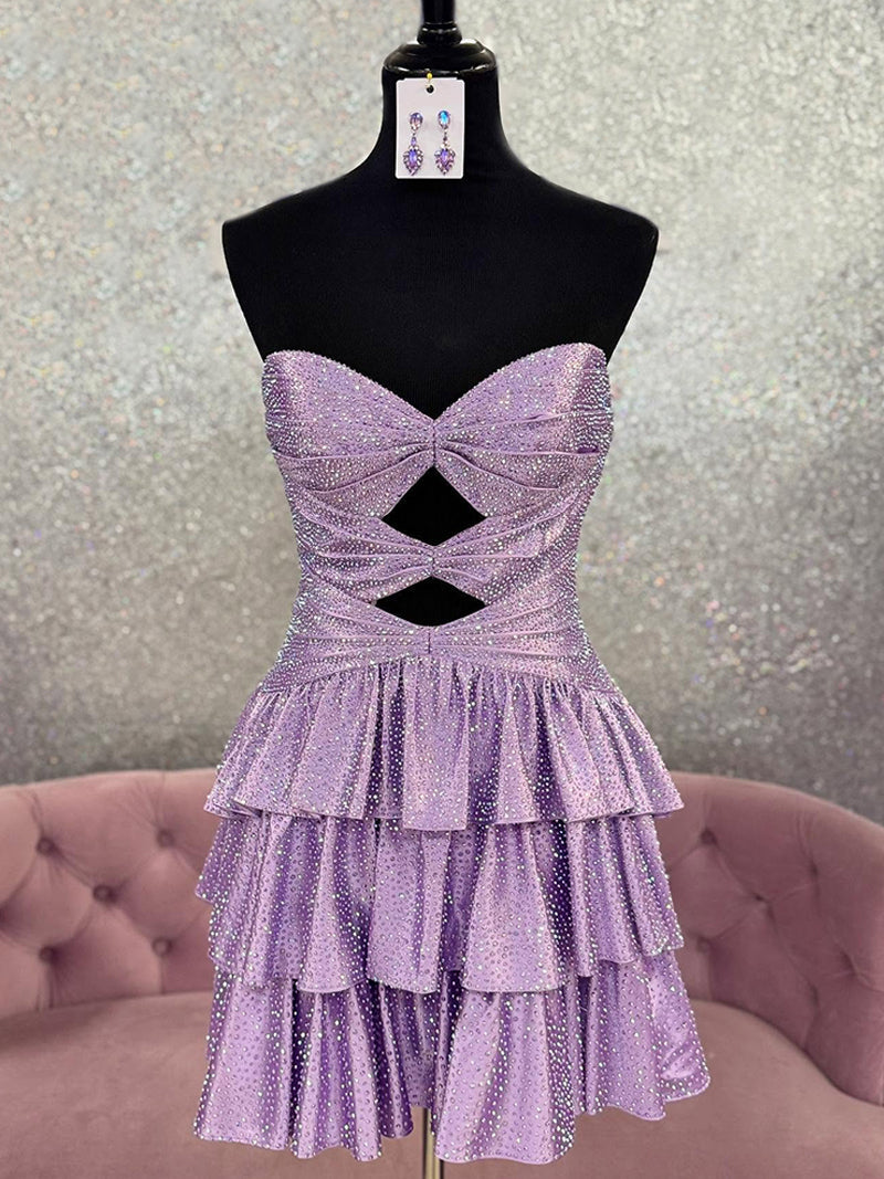 A Line Strapless Sweetheart Satin Short Homecoming Dress with Keyhole