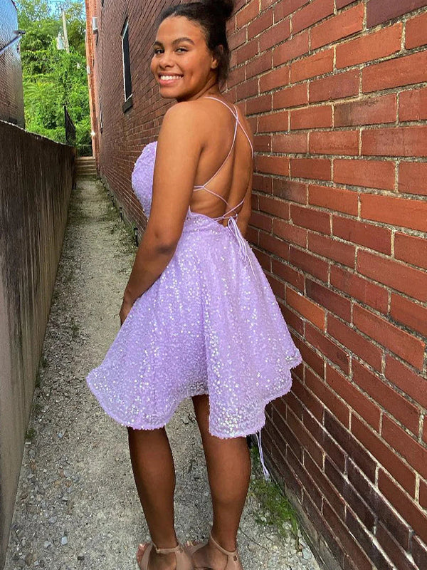 Sequins Cowl Neck Homecoming Dress with Criss Cross Back
