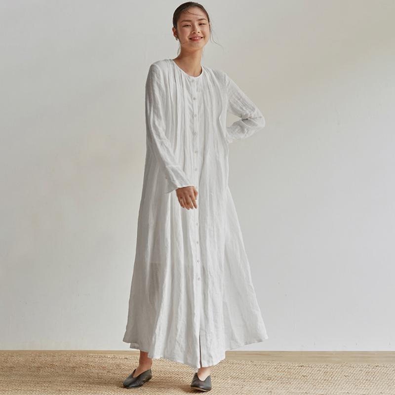 Linen Organ Pleats Solid Color Elegant Dress