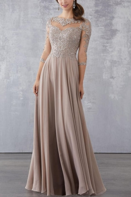 Long Sleeves Mother Of the Bride Dress A Line Chiffon Wedding Guest Dress