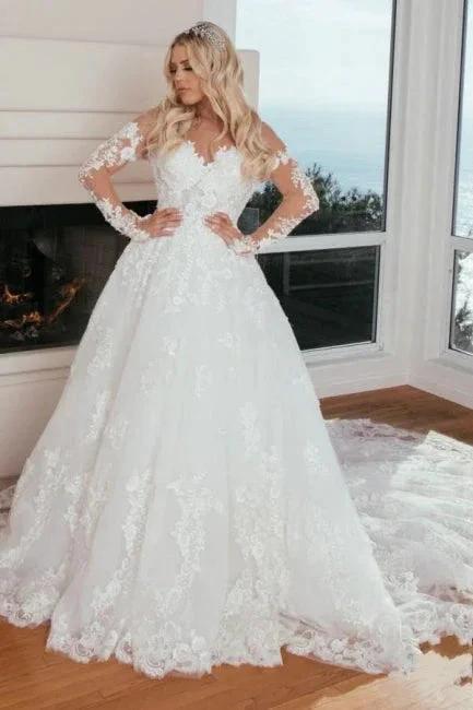 Long Sleeves Sweetheart A-Line Princess Wedding Dress with Lace (ZD15720)