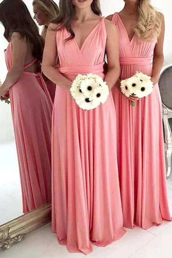 Long Chiffon Plus Size Light Coral Bridesmaid Dresses BD117 by pgmdress