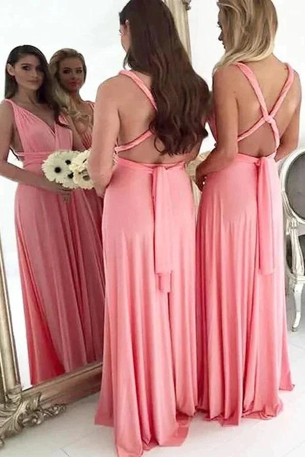Long Chiffon Plus Size Light Coral Bridesmaid Dresses (ZD12827)