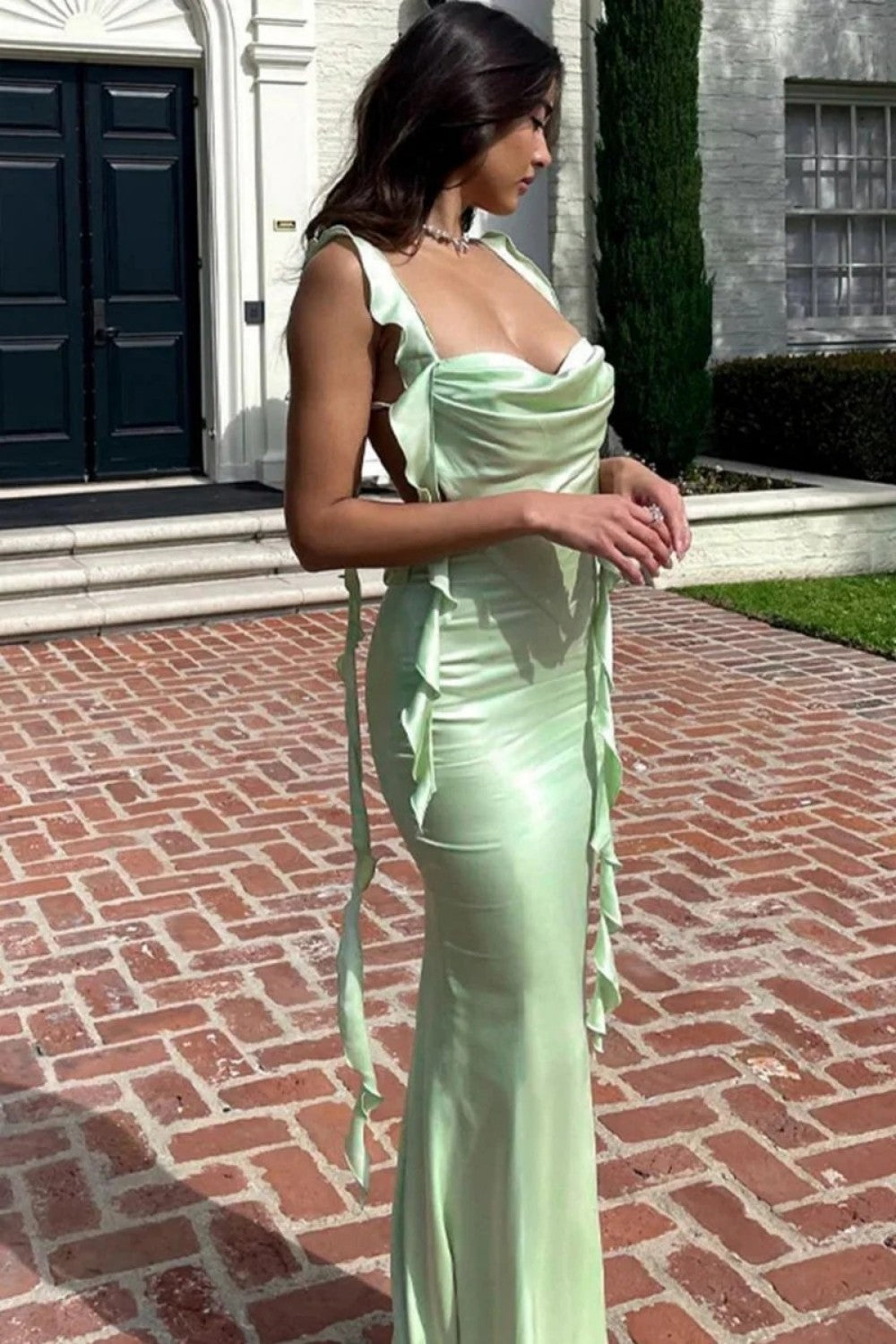 Lovely Mermaid Sweetheart Pink Long Prom Dress with Backless Ruffles