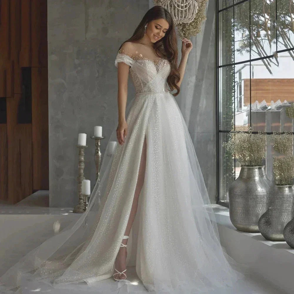 Luxurious Elegant Lace Beading Off Shoulder Mermaid Fluffy Mopping Floor Wedding Dresses New 2023 Fairy Appliques Bridal Gown by payinti