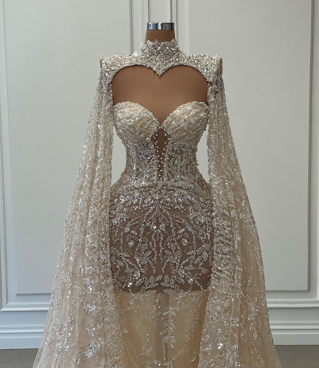 Opulent Long Mermaid High Neck Glitter Lace Prom Dress With Sleeves (ZD17480)