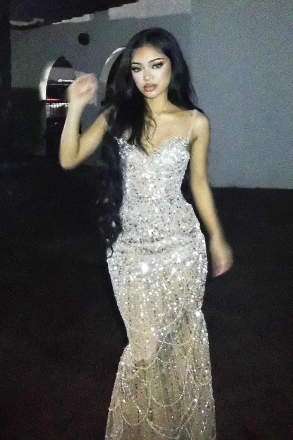 Luxurious Mermaid Spaghetti Straps Silver Sequins Long Prom Dress with Beading