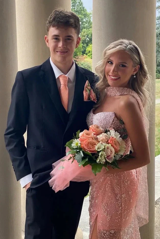 Luxurious Mermaid Strapless Pink Corset Prom Dress with Pearls