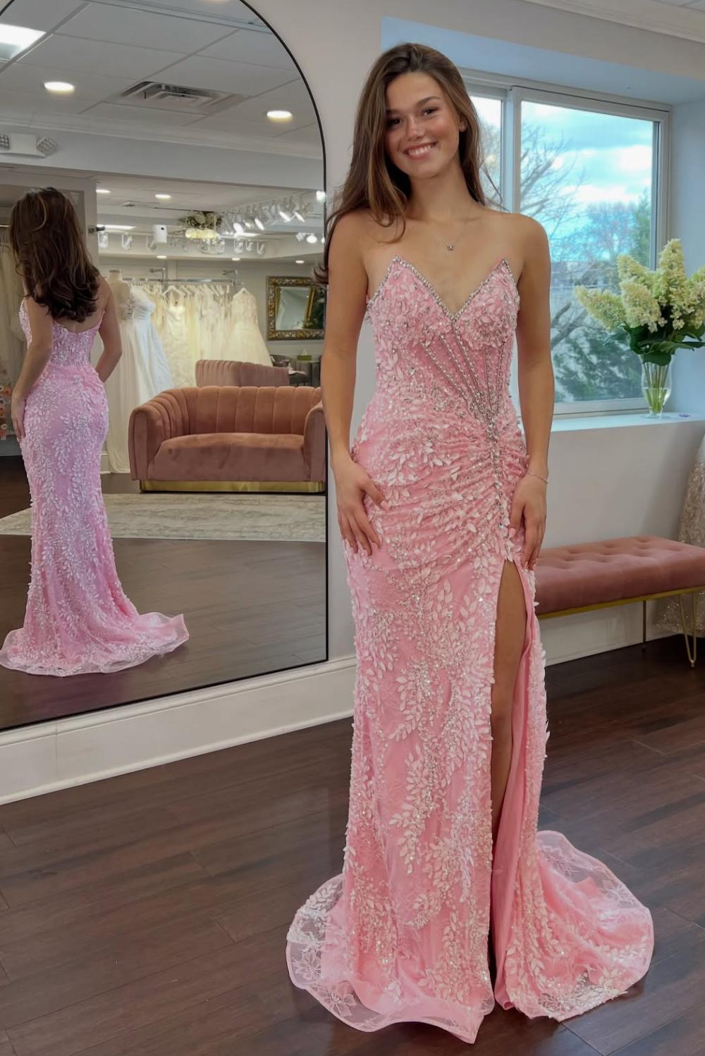 Luxurious Mermaid Sweetheart Pink Long Prom Dress with Appliques - FashionDia