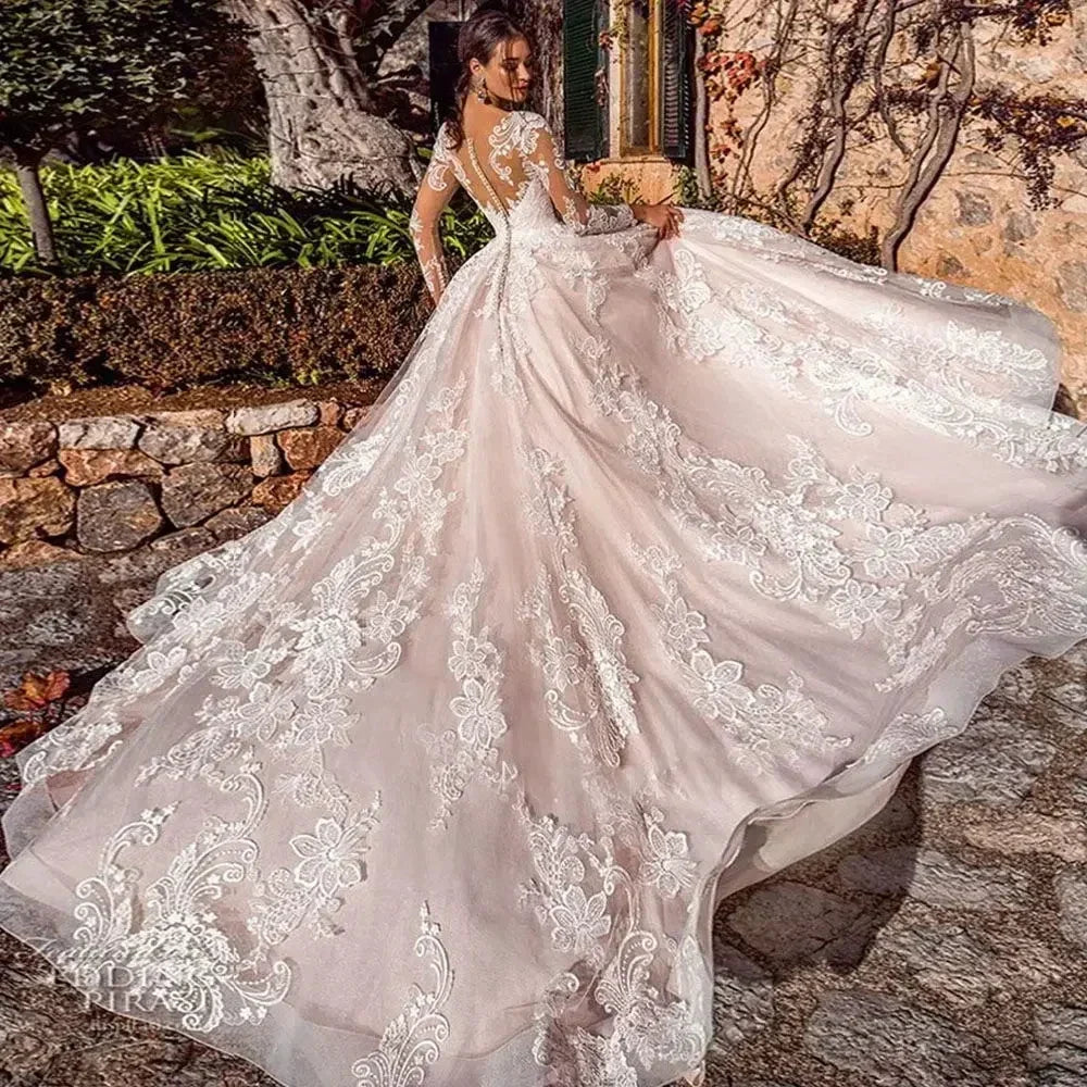 Luxury Ball Gown Vestidos De Novia Appliques Vestido De Noiva Long Sleeve Wedding Dresses Lace Robe De Mari�e (ZD14057) - View 2 | VelvetHem