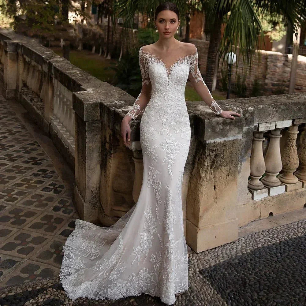 Luxury Crystal Wedding Dress Mermaid For Women Beading Sweetheart Lace Applique Sheer Illusion Long Bridal Gown Court Train 2023 (ZD13319)