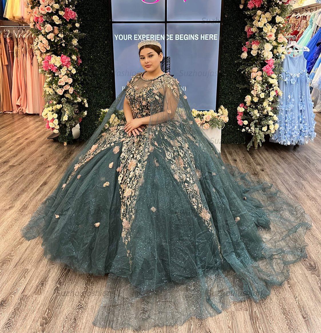 Luxury & Gorgeous Ball Gown Round Neck Sleeveless Floral Lace Appliques Tulle Evening Party Dress Quinceanera Dress For Sweet 16