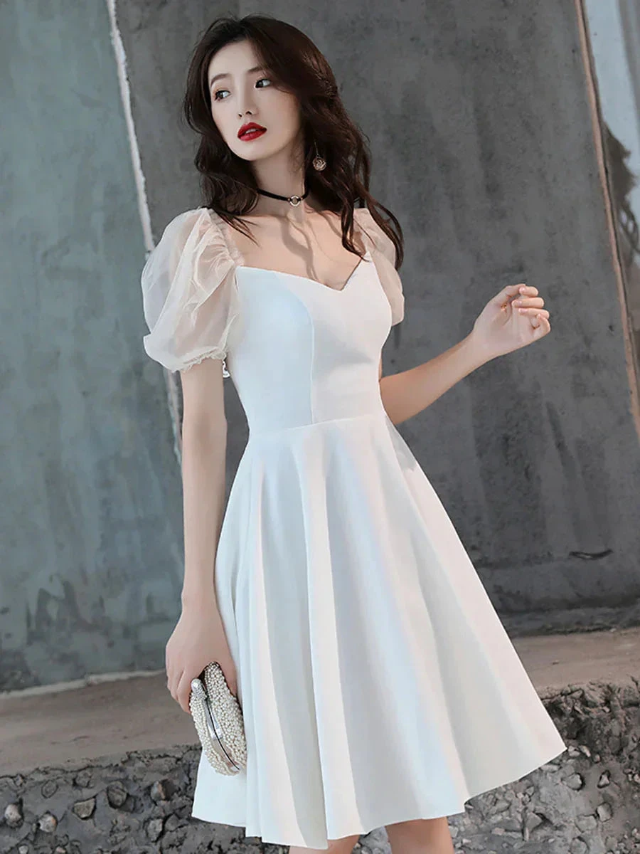 White Satin Short Prom Dress White Homecoming Dress (ZD12131)