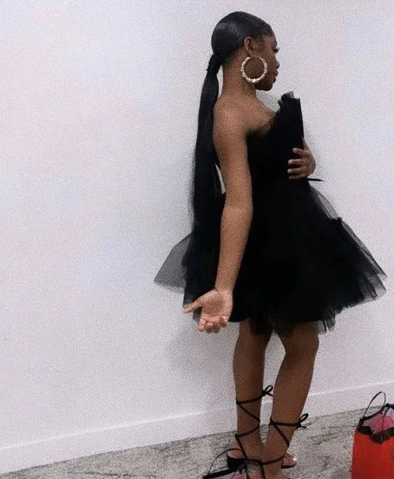 Black Tulle Homecoming Dress Cute Little Black Party Dress (ZD12494)