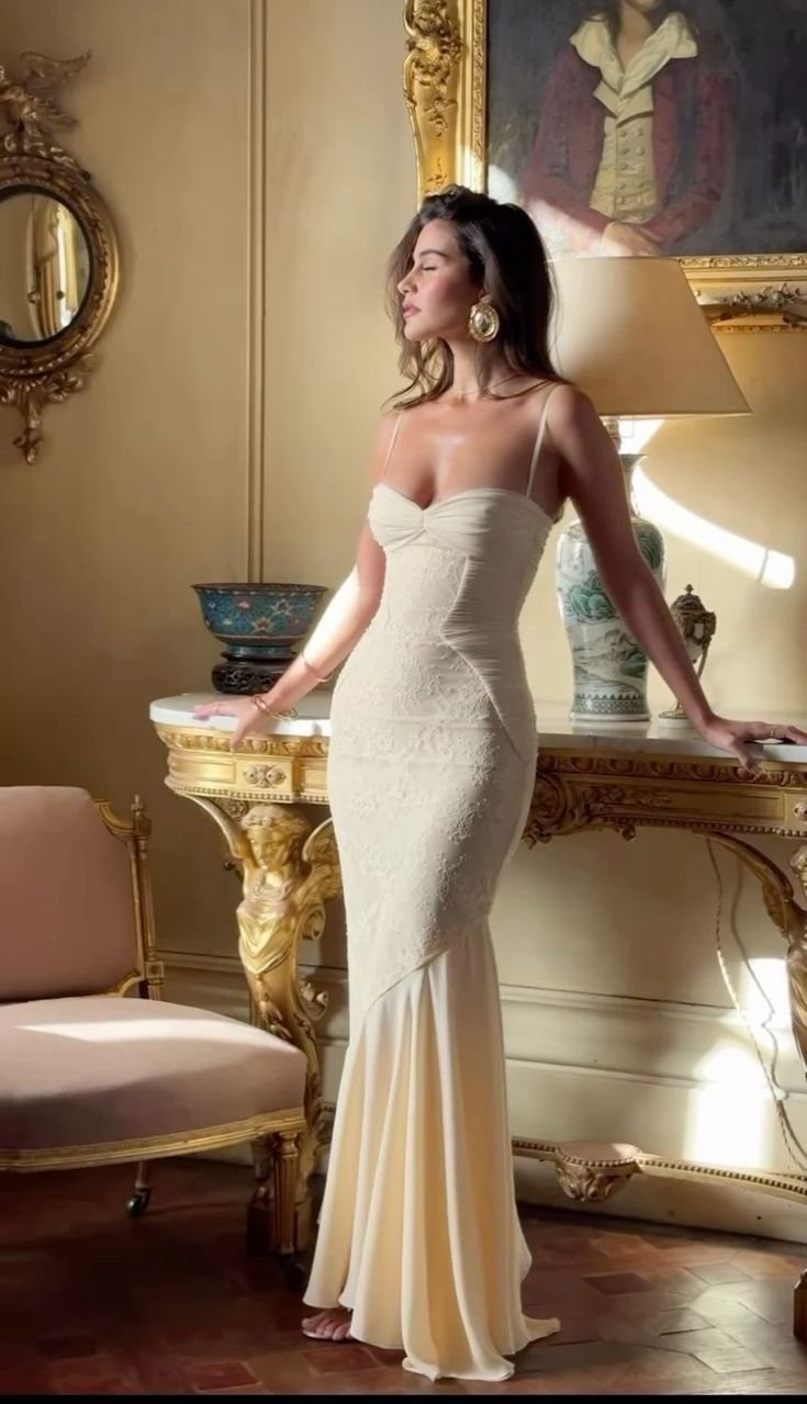 Apricot Lace Chiffon Mermaid Evening Dress Classy Prom Party Dress