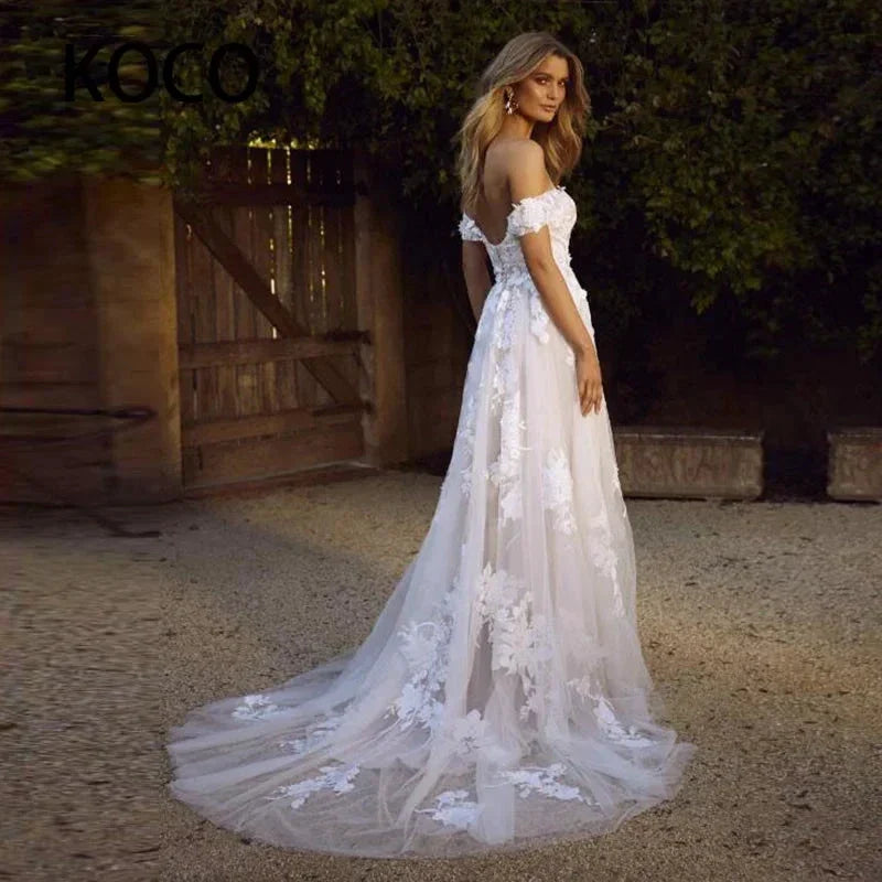 MACDOUGAL Boho Wedding Dress off The Shoulder Vintage Lace Appliques Bride Dresses Vestido De Novia Custom Made For Women (ZD14269)
