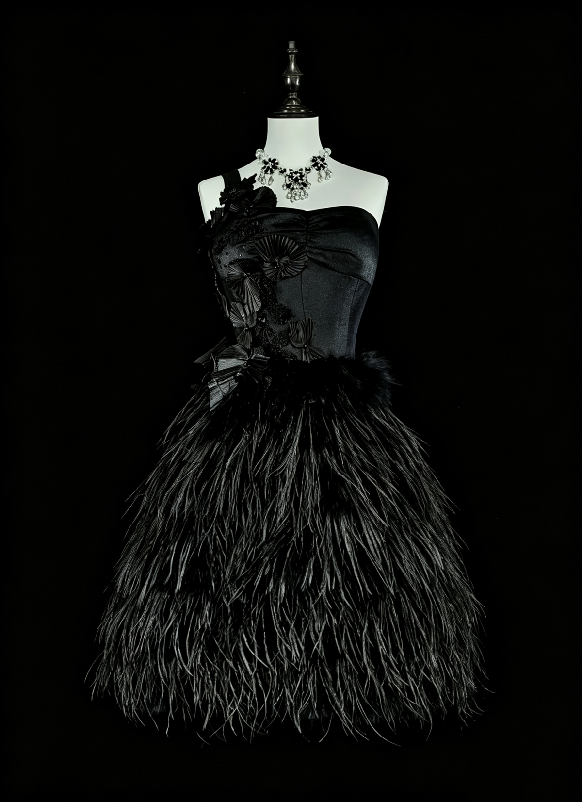 Classic Black Satin Feathers A Line Short 7th Grade Homecoming Dress,One Shoulder Mini Party Dress D4055