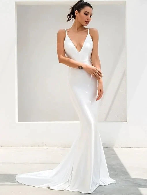 Elegant Open Back Mermaid Wedding Dress (ZD13640)