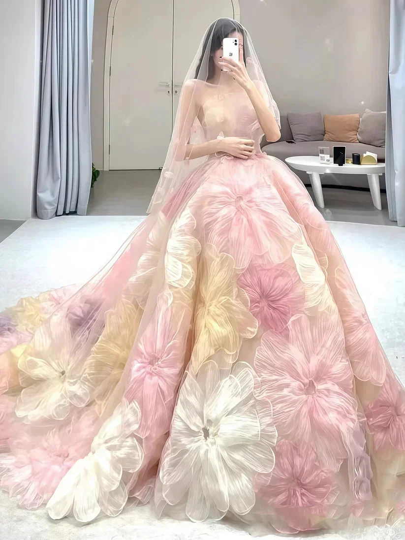 Dream Princess Floral Ball Gown, Strapless A-line Evening Prom Dress,Wedding Dress Y8289 by simplepromdress