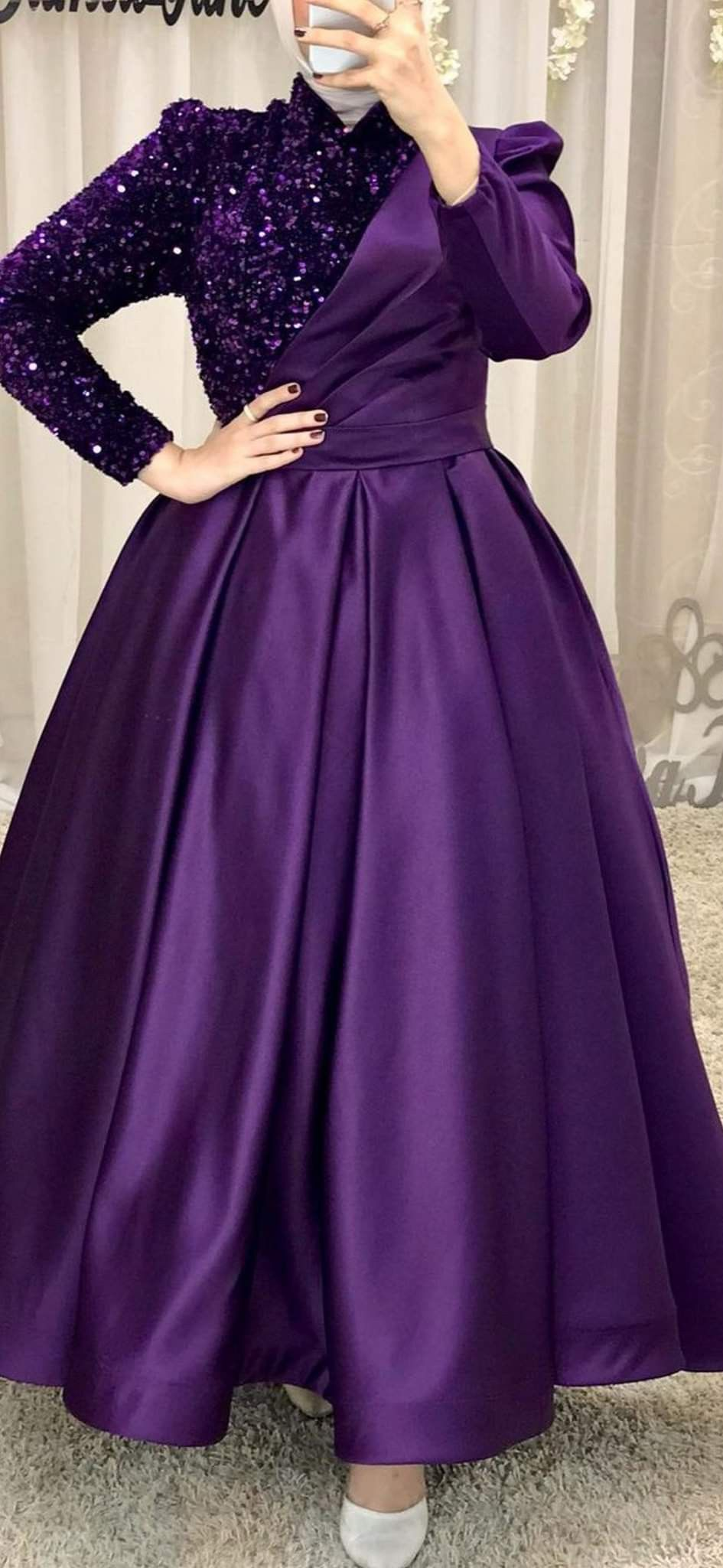 evening dresses for wedding prom long sleeve plus size purple luxury elegant women Y4999 - View 2 | VelvetHem