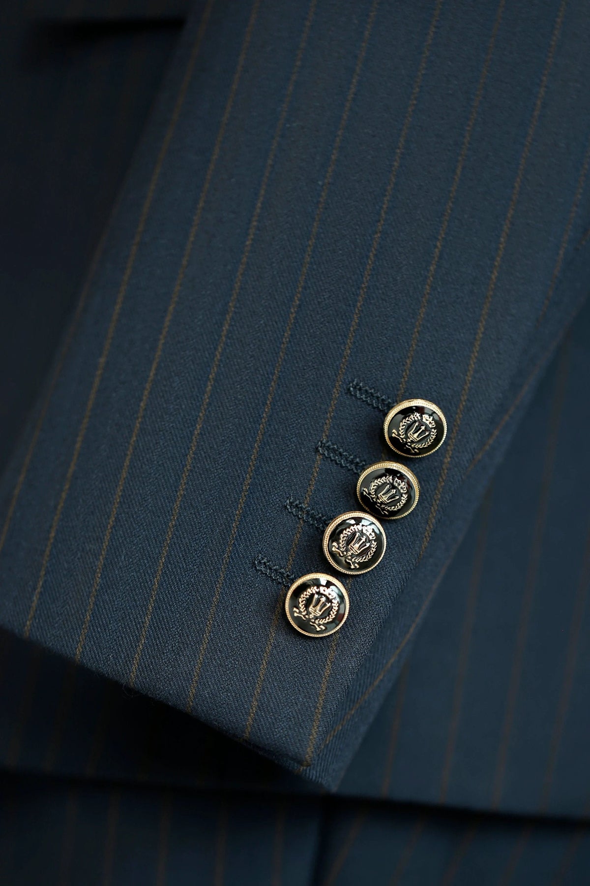 Navy Pinstripe Double Breasted Wool Suit For Groom And Business (ZD17092)