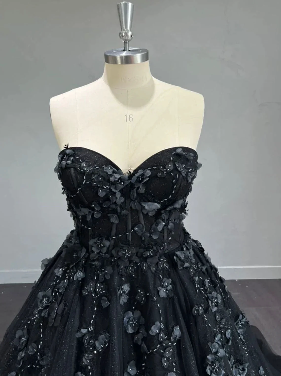 Stunning, Alternative Black Gown, Off The Shoulder Ball Gown Gothic Unconventional Wedding Dress,Y2477 (ZD13633) - View 6 | VelvetHem
