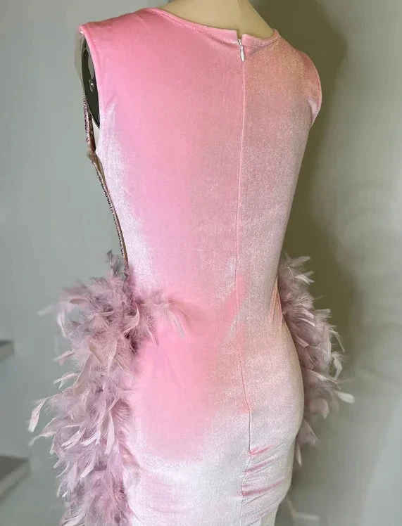 Luxury Pink Feather Homecoming Dress Birthday Dress Wedding Party Dress (ZD12141)