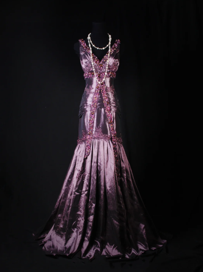 Vintage Purple V Neck Satin Beaded Mermaid Evening Dress Long Birthday Party Gown