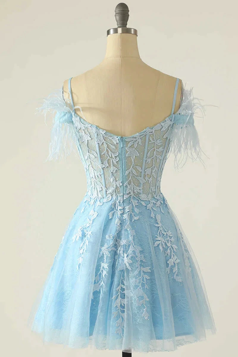 Light Blue Appliques Cold-Shoulder A-Line Short Homecoming Dress Y2672 by simplepromdress
