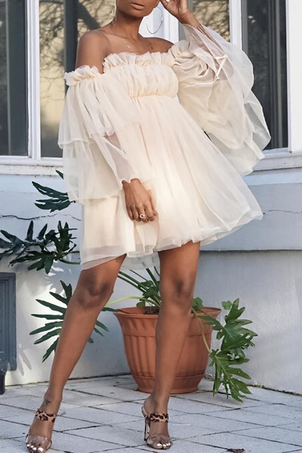 Temperament Solid Color Mesh Off Shoulder Mini Dress - Fashionpara