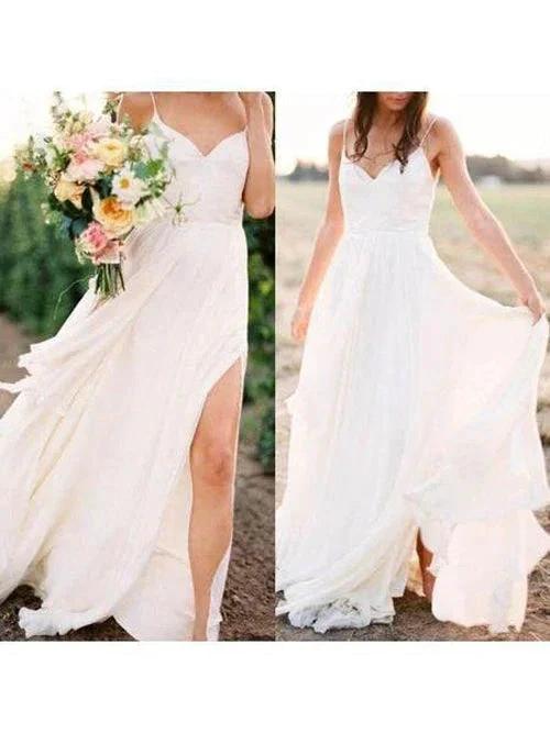Simple Spaghetti Strap Summer Wedding Dresses with Slit (ZD14004)