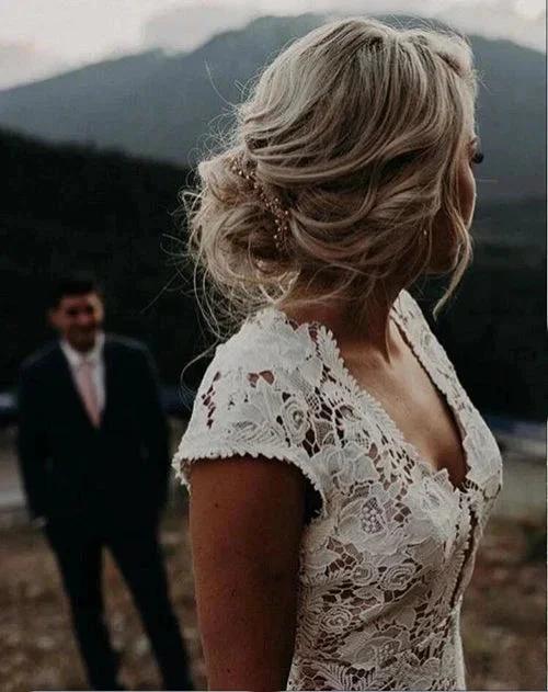 Charming Mermaid Lace Ivory Cap Sleeves Wedding Dresses Bridal Dresses (ZD13998)