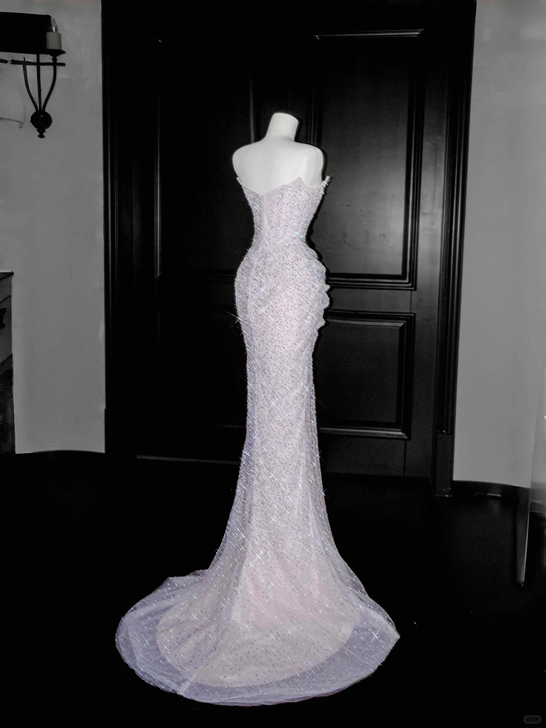 Sparkly Lilac Tulle Beaded Prom Dress Strapless Mermaid Evening Dress Y8664 - View 4 | VelvetHem