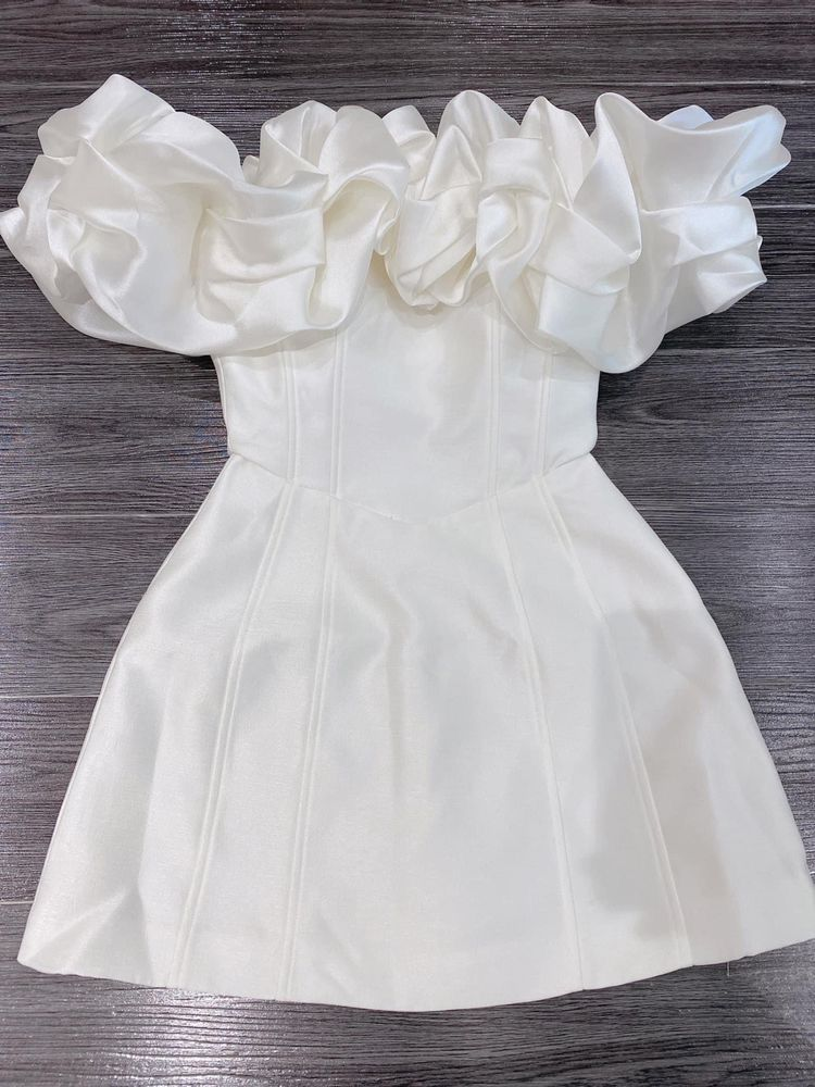 White Ruffled Neckline Homecoming Dress White Party Dress - FashionDia