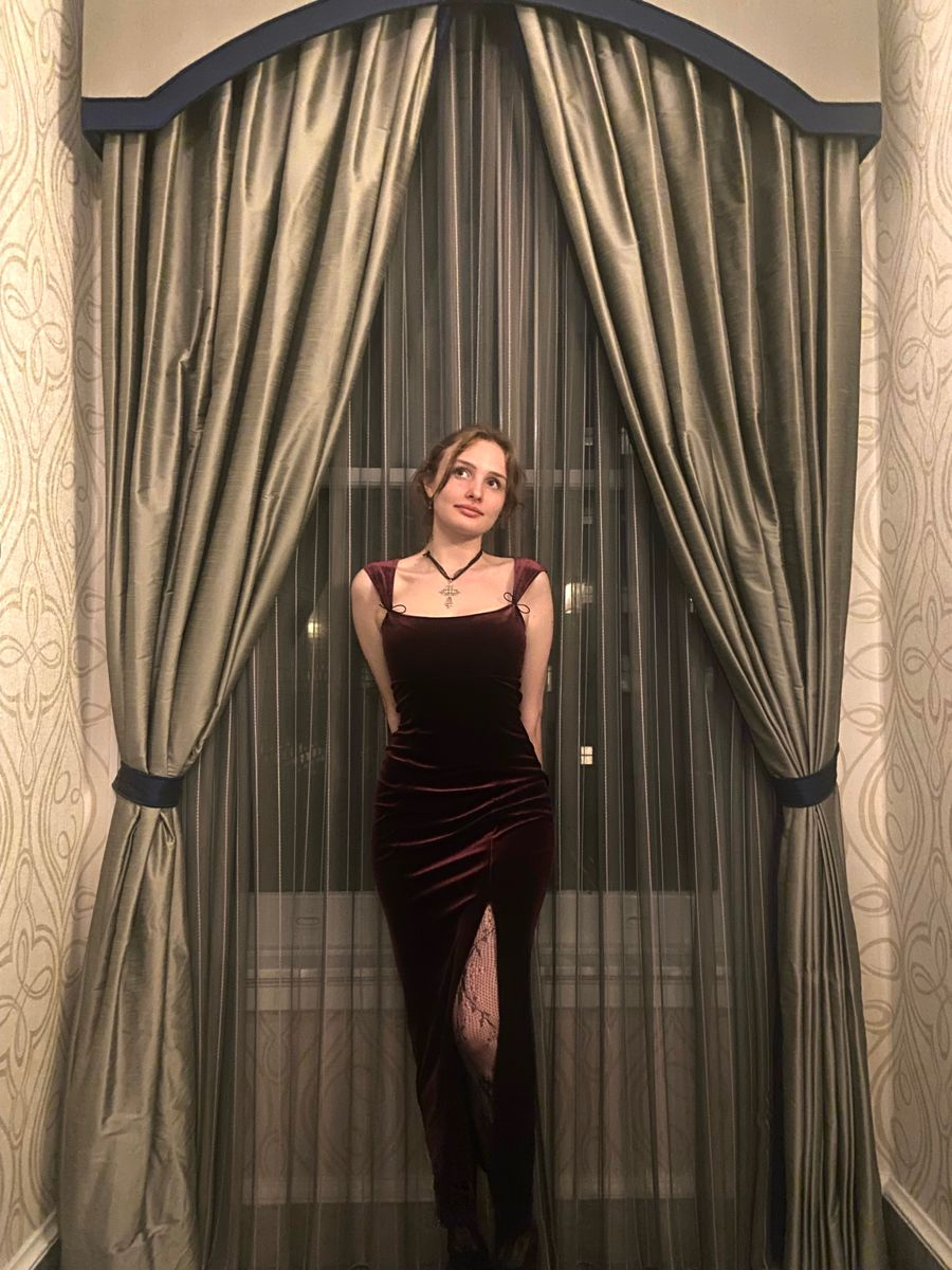 Vintage Burgundy Velvet Slit Mermaid Long Party Dress Formal Wedding Guest Dress - View 2 | FashionDia