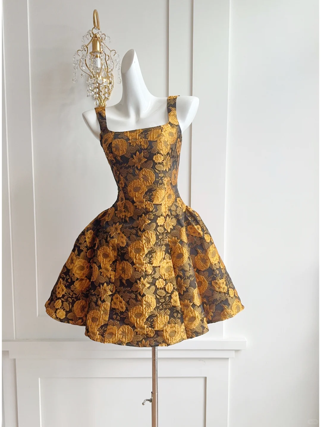 Pretty Yellow Satin Print Floral A-Line Short Party Dress Formal Homecoming Dress Birthday Outfits - FashionDia
