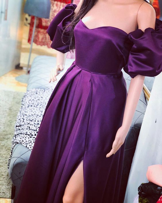 Purple A-line Puffy Sleeves Evening Dress Y5769 - View 2 | VelvetHem
