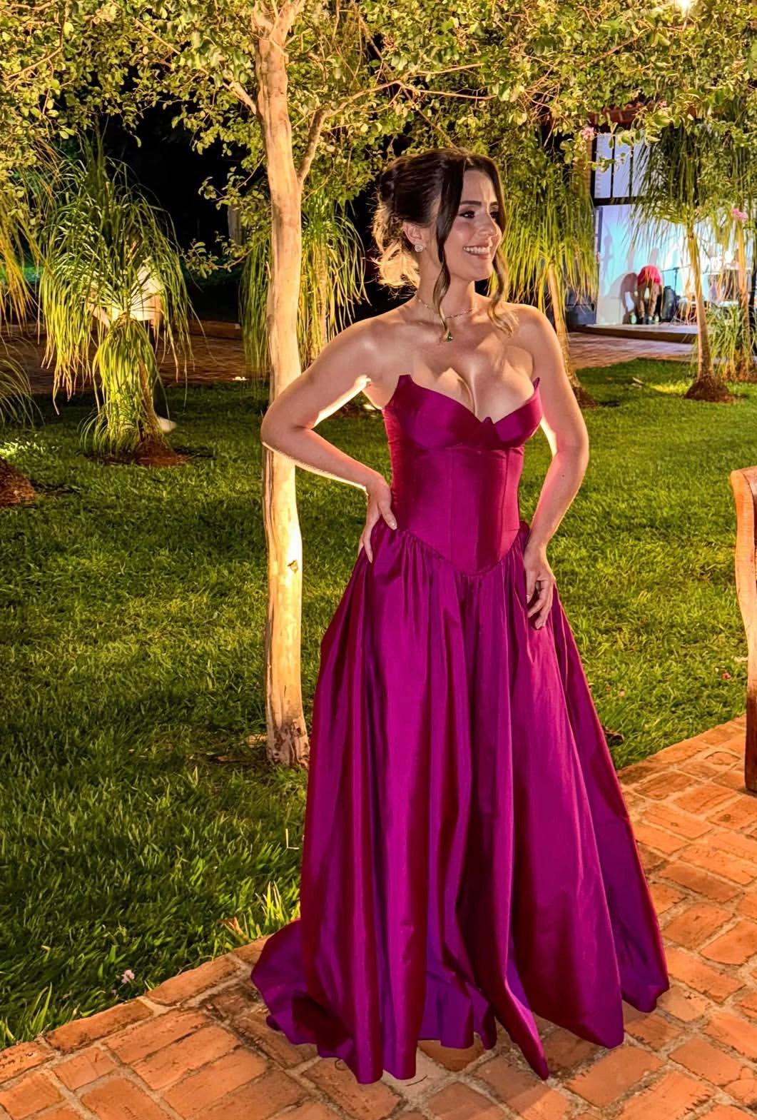 Magenta A-Line Satin Wedding Guest Dress Formal Evening Dress