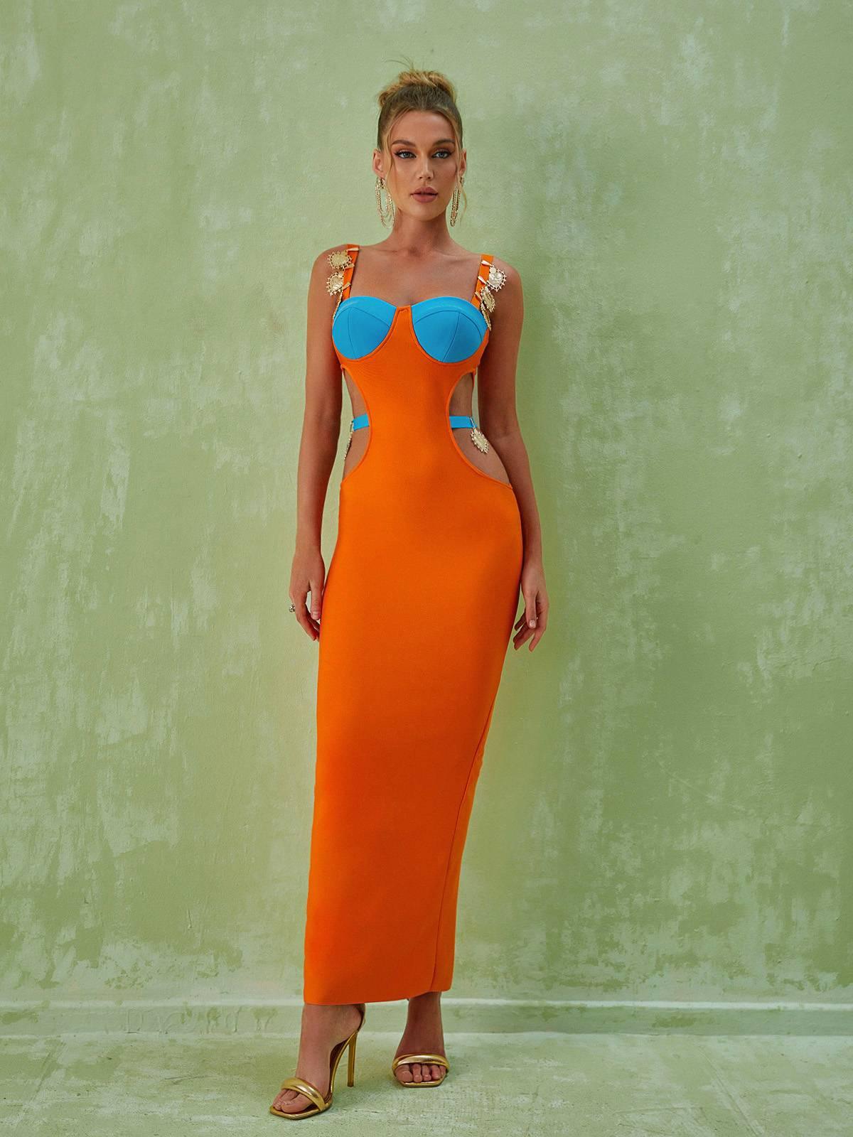 Margaux Embellished Cutout Maxi Dress In Orange