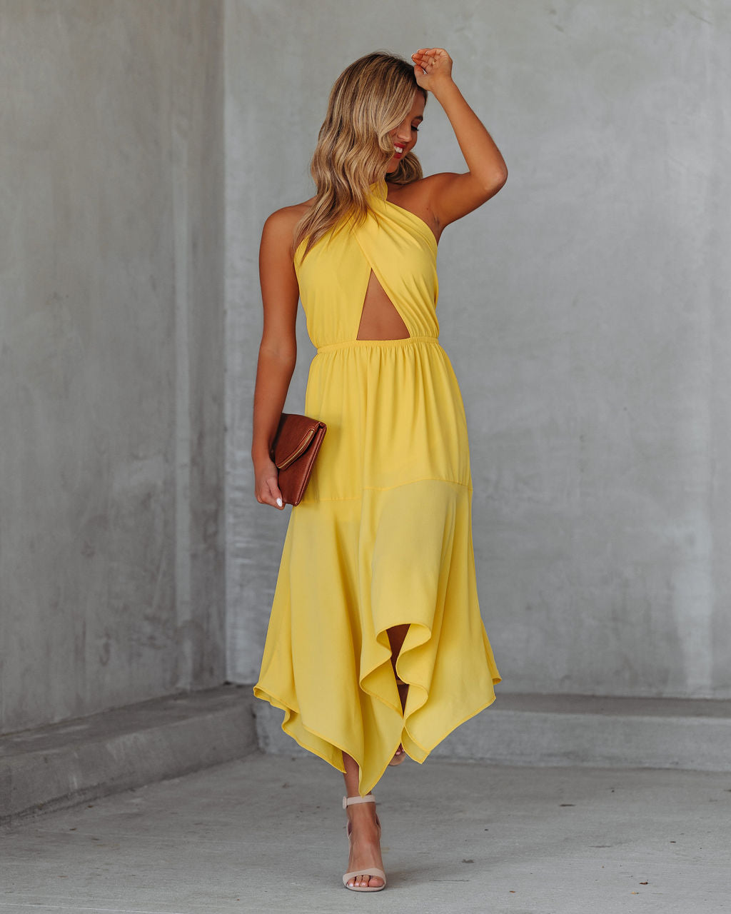Marisol Halter Cutout Midi Dress Sunny Yellow