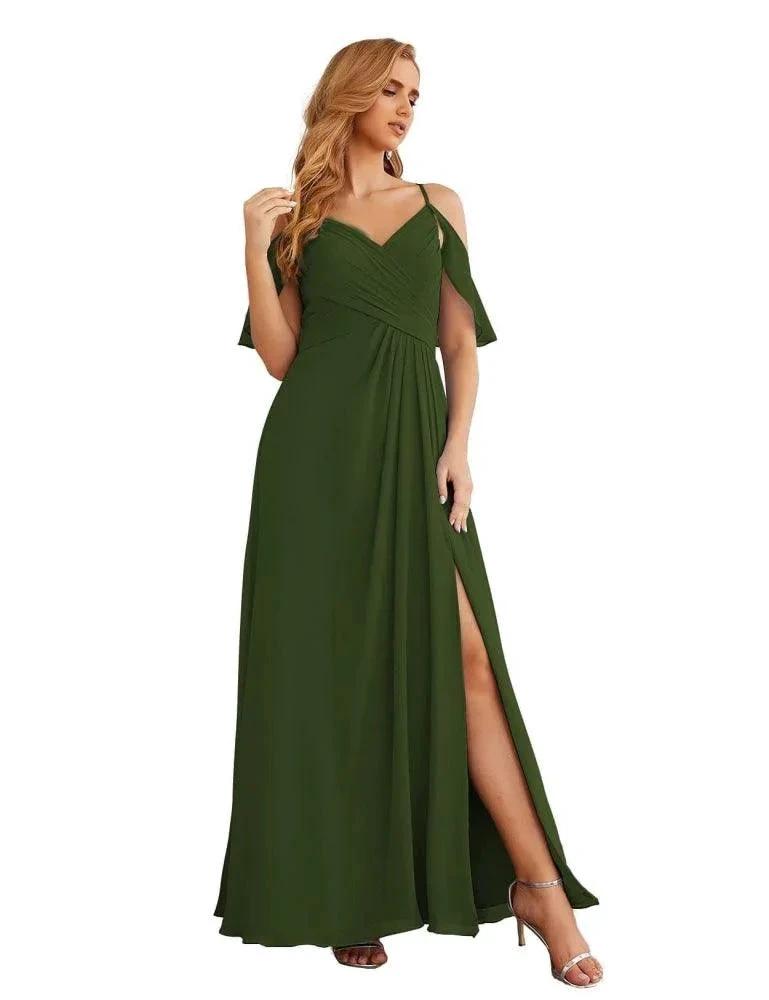 Numbersea Chiffon Cold Shoulder Long Bridesmaid Dresses Plus Size Formal Prom Gowns for Women Party Wedding SEA28070 by numbersea
