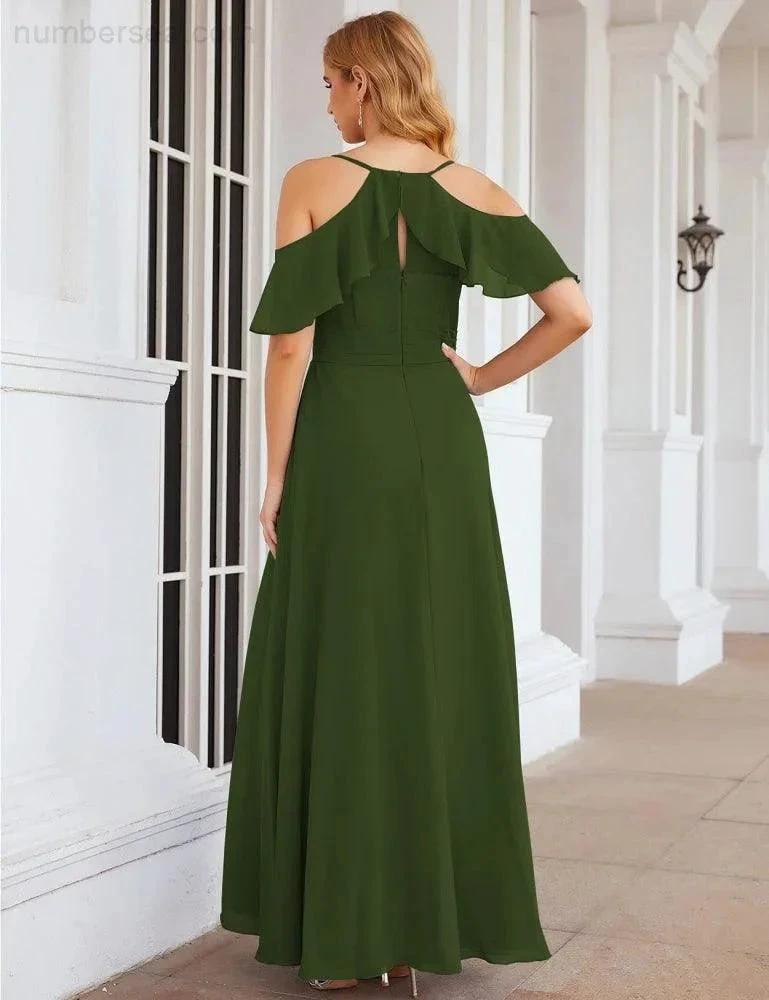 ZapDress Chiffon Cold Shoulder Long Bridesmaid Dresses Plus Size Formal Prom Gowns for Women Party Wedding (ZD17005)