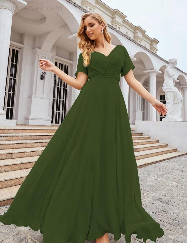 ZapDress Wrap V-Neck Chiffon Bridesmaid Dresses Long Formal Maxi Evening Gown for Wedding Guests (ZD17056)