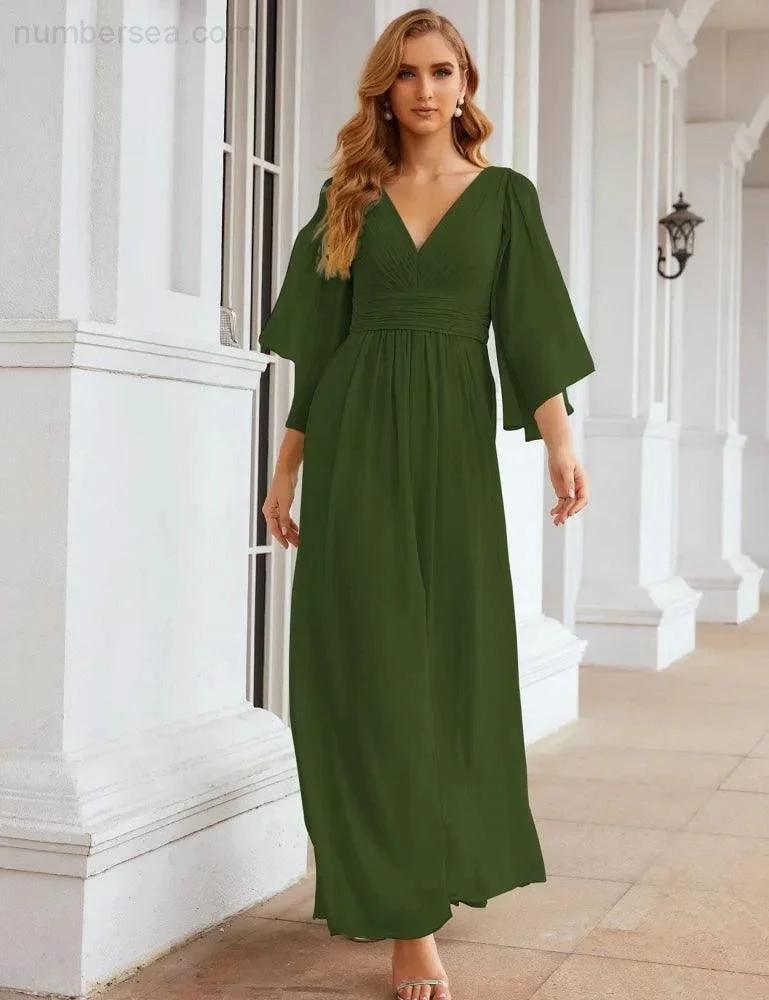 ZapDress Chiffon Bridesmaid Dresses with Split for Women Wedding Long Party Prom Gown Flutter Sleeve (ZD17034)