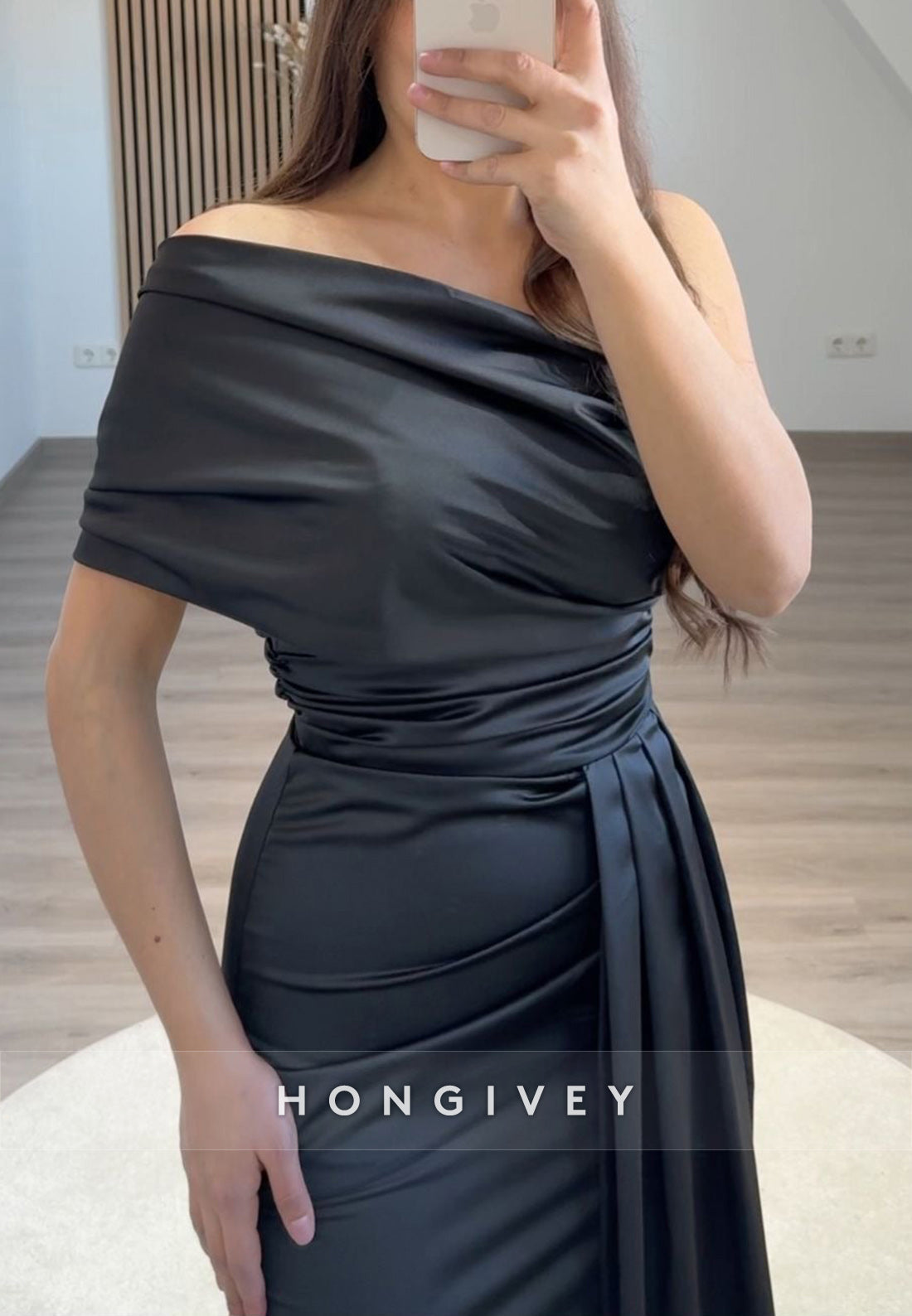 Column One Shoulder Floor-Length Pleated Split Formal Evening Dresses